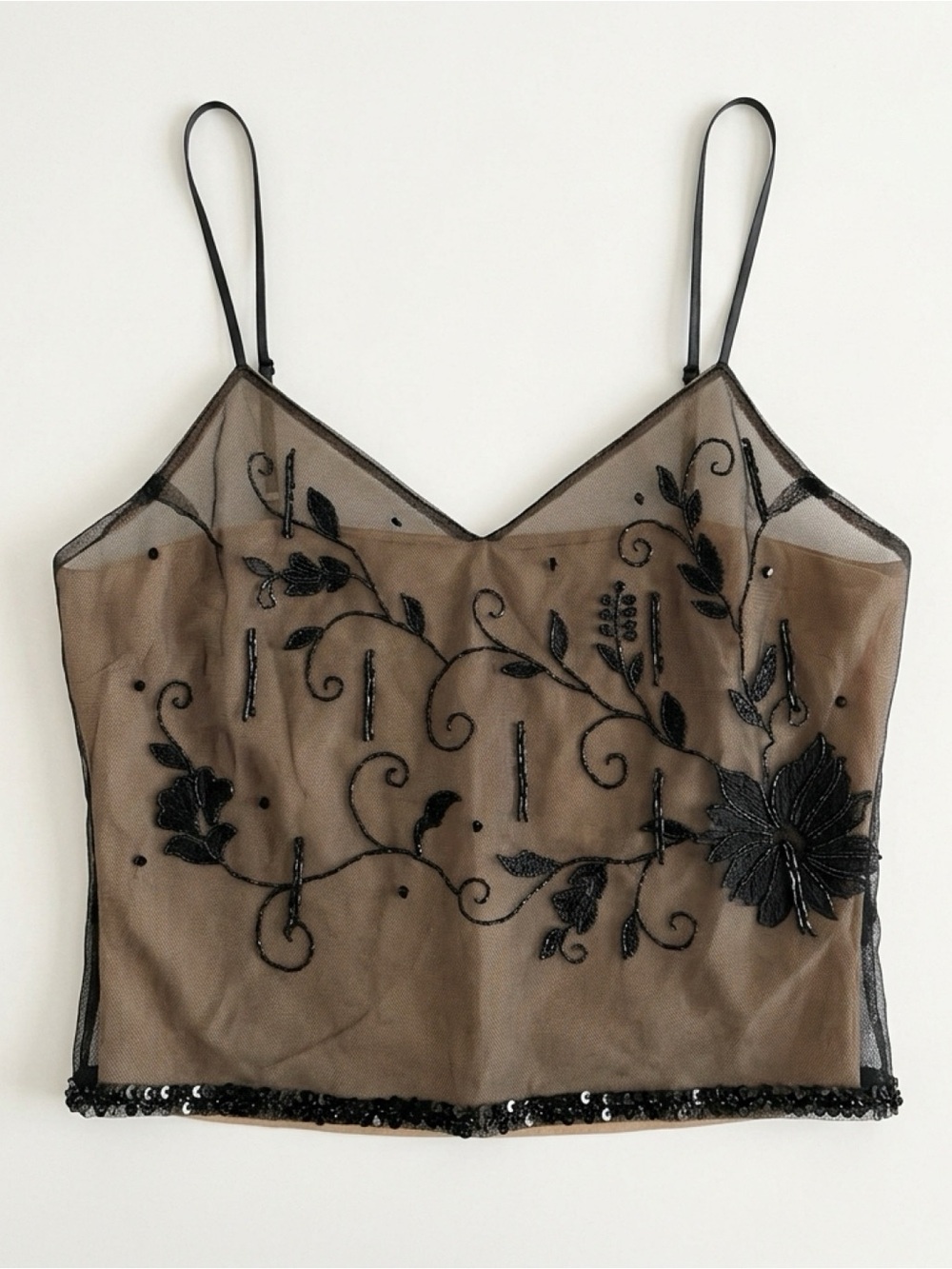 Victoria’s Secret Black Sheer Embroidered Cami Top Size M